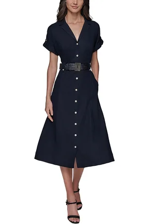 Karl Lagerfeld Belted Button Front A Line Dress