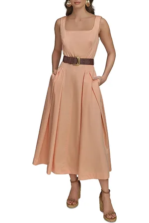 DKNY Square Neck Belted A-Line Dress