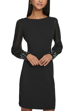 Karl Lagerfeld Scuba Crepe Chiffon Sleeve Sheath Dress