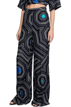 Sandro Spiral Print Silk Trousers