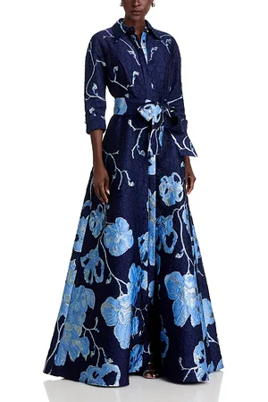 Teri Jon by Rickie Freeman Metallic Jacquard Shirtwaist Gown