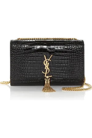 Saint Laurent Kate Medium Tassel Shoulder Bag in Crocodile-Embossed Leather