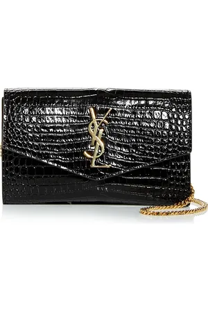 Saint Laurent Uptown Chain Wallet in Crocodile-Embossed Shiny Leather