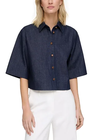 Lafayette 148 New York Button Front Cropped Top