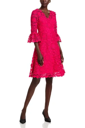 Teri Jon by Rickie Freeman Crochet Lace 3D Floral Dress