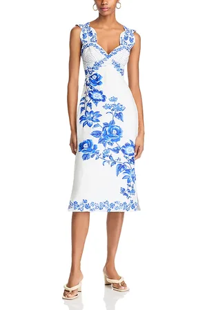 Farm Rio Blue Floral Cascade Wavy Sleeveless Dress