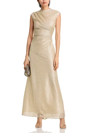 Aqua Crinkle Metallic Gown