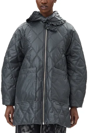 Ganni Quilted Tie Neck Coat