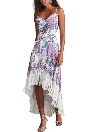 Tadashi Shoji Lua Floral Print Tassel Fringe Slip Dress