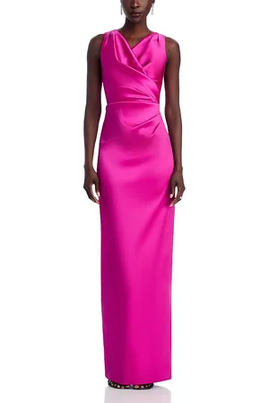 Teri Jon by Rickie Freeman Mikado Criss Cross Bodice Ruched Tank Gown