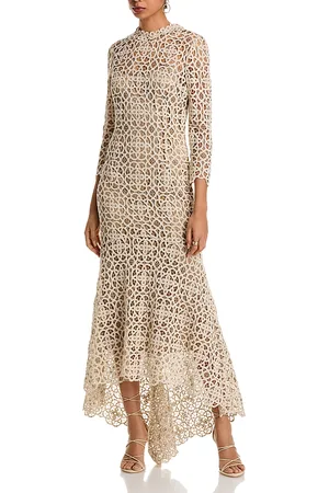 Teri Jon by Rickie Freeman Stretch Crochet Maxi Dress