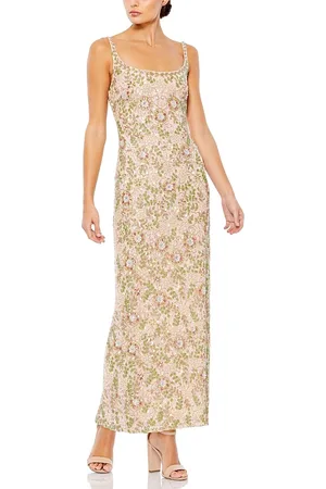 Mac Duggal Sleeveless Hand Beaded Floral Midi Dress
