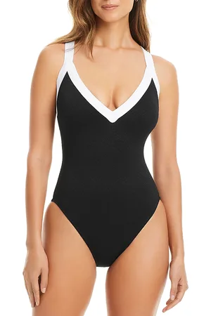 Bleu Rod Beattie Plunge Neck Cross Back One Piece Swimsuit