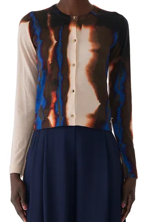 Jason Wu Burned Striped Wool Crewneck Cardigan Sweater