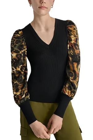 DKNY Mixed Media Printed Sleeve Sweater
