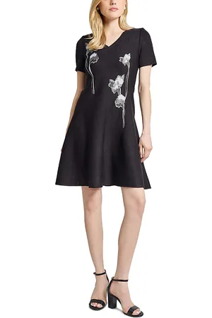 Misook Fit And Flare Embroidered Dress
