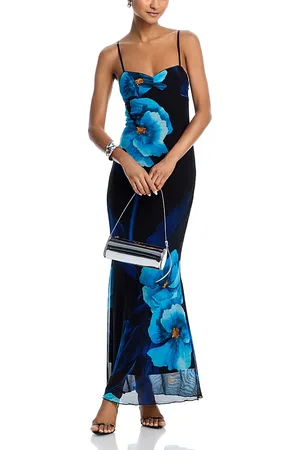 Aqua Floral Mesh Maxi Dress