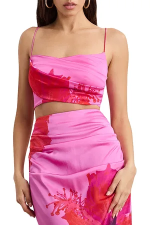 GOOD AMERICAN Satin Draped Crop Top
