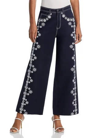 Cinq A Sept Betsy High Rise Wide Leg Ankle Jeans in Mazie Eyelet