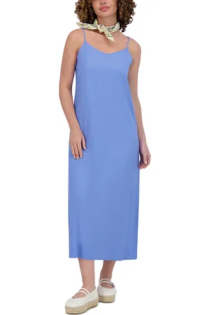 Point Linen Blend A Line Slip Dress