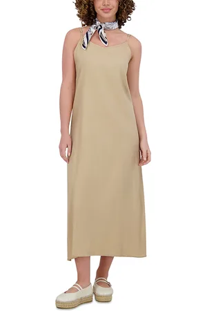 Point Linen Blend A Line Slip Dress