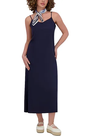 Point Linen Blend A Line Slip Dress
