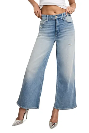 GOOD AMERICAN Good Skate Wide Cropped Jeans in Indigo958