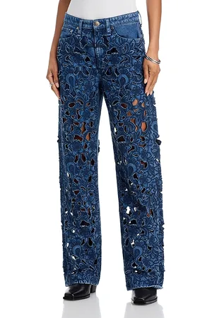 RAG&BONE Logan High Rise Wide Leg Floral Cutout Jeans in