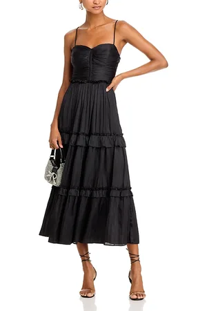 Aqua Ruched Ruffled Midi Dress