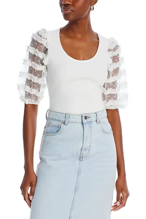 SINGLE THREAD Ruffle Dot Puff Sleeve Top