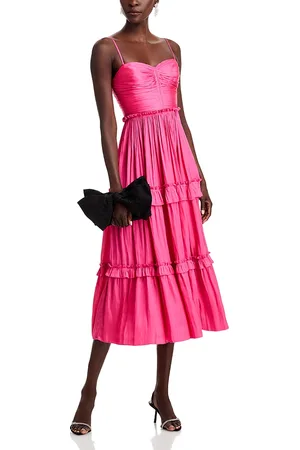 Aqua Ruched Ruffled Midi Dress
