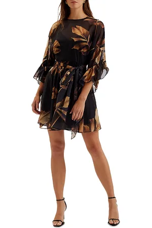 Ted Baker Printed Tie Waist Frill Sleeve Mini Dress