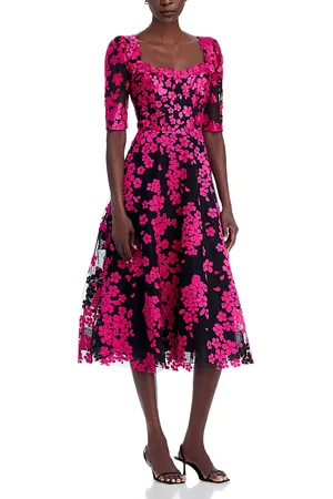Teri Jon by Rickie Freeman Floral Applique Midi Dress
