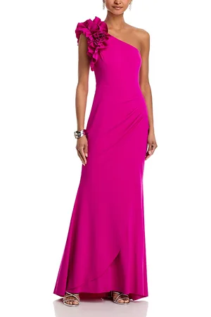 Aqua One Shoulder Ruffle Crepe Gown