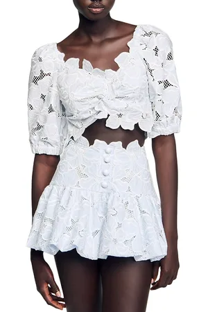 Sandro Roseraie Lace Cropped Top