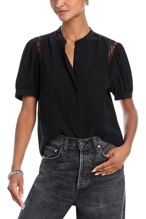 Frame Lace Trim Silk Blouse