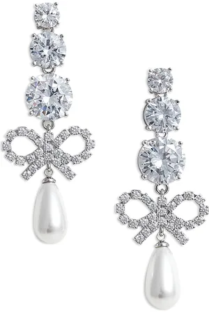Self-Portrait Crystal Bow & Imitation Pearl Drop Earrings