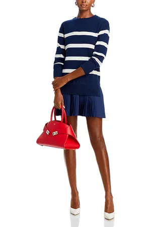 Aqua Striped Long Sleeve Mixed Media Dress
