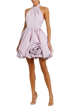 Mac Duggal Satin High Neck Sleeveless Bubble Hem Mini Dress