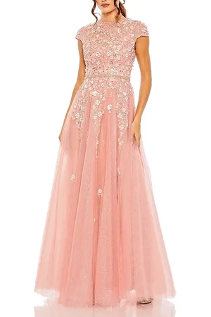 Mac Duggal High Neck Cap Sleeve Embellished A-Line Gown