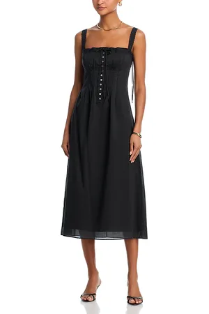 Staud Matilde Lace Trim Midi Dress