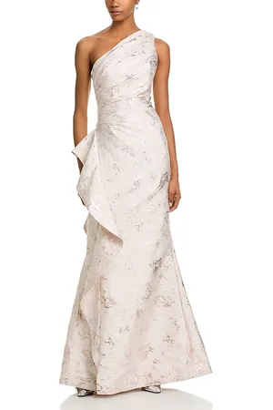 Teri Jon by Rickie Freeman Metallic Jacquard One-Shoulder Gown