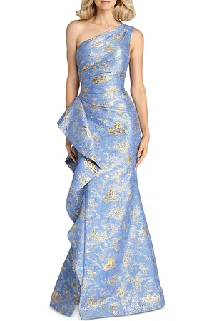 Teri Jon by Rickie Freeman Metallic Jacquard One-Shoulder Gown