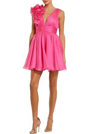 Mac Duggal Ruffle V Neck Fit & Flare Mini Dress