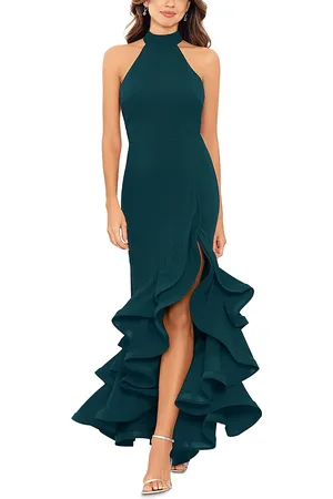 Aqua Racerback Ruffle Hem Gown