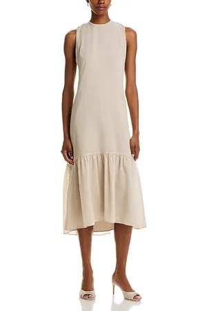 THEORY Tie Neck Tiered Midi Dress