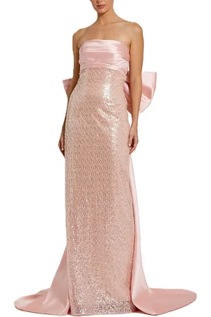 Mac Duggal Strapless Embellished Gown with Back Bow Detail