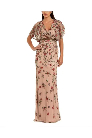 Mac Duggal Floral Embellished Short Sleeve Blouson Gown