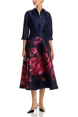 Teri Jon by Rickie Freeman Jacquard Floral Shirt Waist Dress