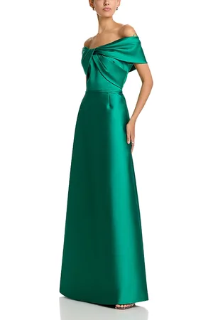 Teri Jon by Rickie Freeman Stretch Mikado Off Shoulder Twist Front Gown